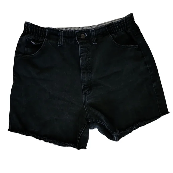 Vintage Lee High Waisted Cut Off Denim Shorts Black Size 32 - Picture 3 of 5